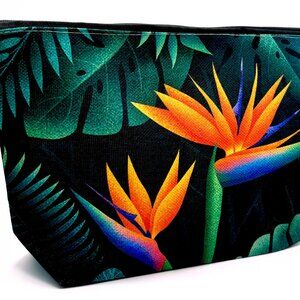 Tropical Bird of Paradise Flowers Canvas Zippered Pouch Makeup Bag Travel New